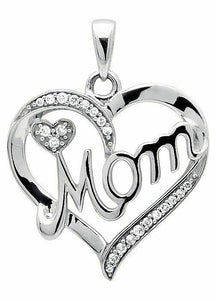 0.2ct Round Cut Diamond Pendant Love Heart Shaped Mom Charm 14k White Gold Over