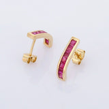 2ct Drop Earrings Princess Cut Pink Ruby Vertical Bar 14k Yellow Gold Finish