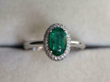 2ct Oval Cut Green Emerald Diamond Halo Solitaire Ring 14k White Gold Finish