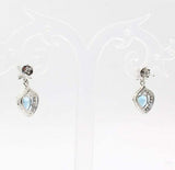 2.7ct Drop Earrings Heart Cut Blue Topaz Floral Halo 14k White Gold Finish