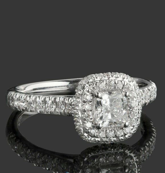 2.5ct Princess Diamond Dual Halo Solitaire with Accent Ring 14k White Gold Over