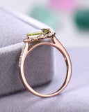 3Ct Asscher Cut Peridot Diamond Halo Accents Vintage Ring 14K Rose Gold Finish