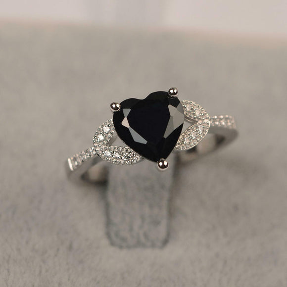 1.8ct Engagement Ring Heart Cut Black Diamond Leaf Accent 14k White Gold Finish