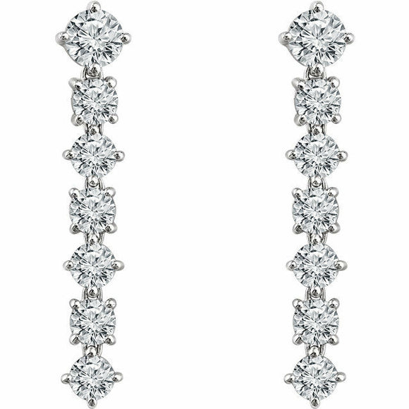 2ct Round Cut Diamond Straight Drop Dangle Earrings Women 14k White Gold Finish