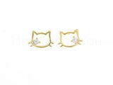 0.1ct Round Cut Moissanite Cat Kitten Stud Earrings Women 14k Yellow Gold Plated