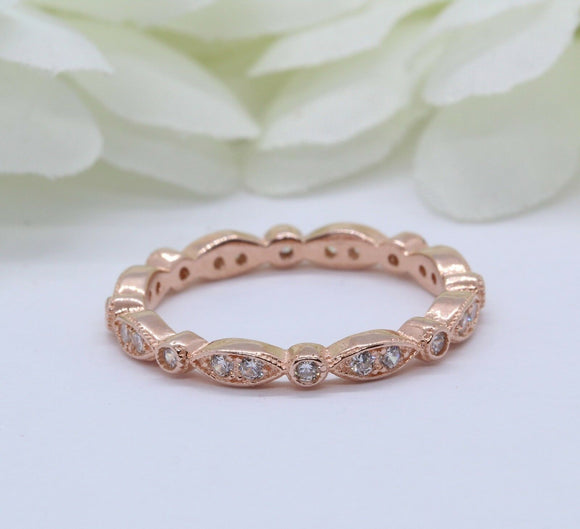 1Ct Round Brilliant Cut Diamond Stackable Wedding Band 14K Rose Gold Finish