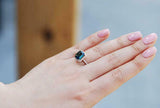 2.5ct Engagement Ring Emerald Cut London Blue Topaz Halo 14k Rose Gold Finish