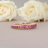 1.5ct Round Cut Pink Ruby Wedding Band 3/4th Full Eternity 14k Rose Gold Finish