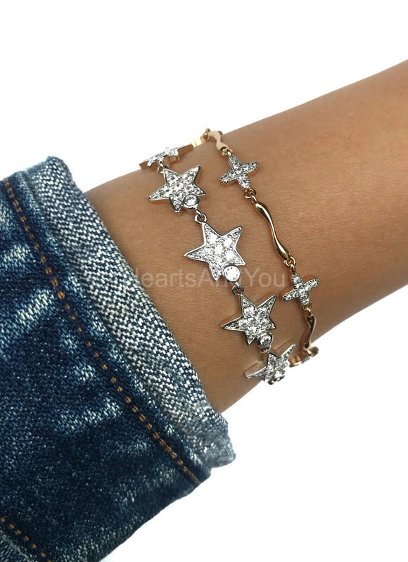 3ct Round Cut Moissanite Thin Dainty Star Charm Bracelet 14k White Gold Plated