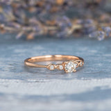 Antique Minimalist Engagement Ring 1ct Round Cut Diamond 14k Rose Gold Finish