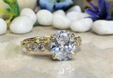 2ct Engagement Ring Oval Cut Diamond Round Accent Design 14k Yellow Gold Finish