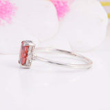 2ct Emerald Cut Red Garnet Engagement Ring Diamond Trilogy 14k White Gold Finish