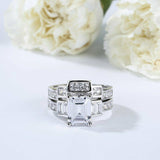 4Ct Emerald Cut Diamond Elegant Bridal Set Engagement Ring 14K White Gold Finish