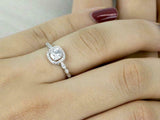 1ct Cushion Cut Diamond Engagement Ring Halo Round Accents 14k White Gold Finish