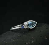 0.62ct Pear Blue Aquamarine Diamond Cluster Engagement Ring 14k White Gold Over