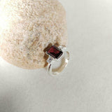 1.7ct Engagement Ring Emerald Cut Red Garnet Three Stone 14k White Gold Finish