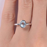 1ct Oval Blue Aquamarine Engagement Ring Bezel Set Solitaire 14k White Gold Over