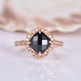 Solitaire Engagement Ring 1.2ct Cushion Cut Black Diamond 14k Rose Gold Finish