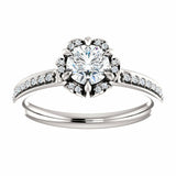 1ct Round Cut Diamond Floral Solitaire Engagement Ring 14k White Gold Finish