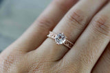 1ct Round Cut Peach Morganite Engagement Ring 14k RoseGold Over Beaded Solitaire