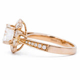 1.4ct Round Diamond Engagement Ring Solitaire with Accent Halo 14k RoseGold Over