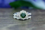 2.3ct Round Cut Green Emerald Engagement Ring Bridal Set 14k White Gold Finish