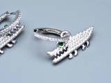 3Ct Round Cut Diamond Emerald Eyed Crocodile Drop Earrings 14K White Gold Finish