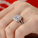 3Ct Cushion Cut Diamond Split Shank Engagement Halo Ring 14K White Gold Finish