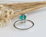 1.5ct Green Emerald Cut Halo Solitaire with Accents Ring 14k White Gold Finish