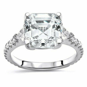 2Ct Asscher Cut Diamond Solitaire Ring 14K White Gold Over Trillion Round Accent