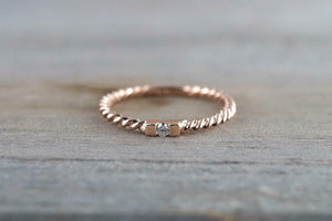 0.1ct Round Cut Diamond Engagement Ring Rope Design Minimalist 14k RoseGold Over