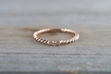 0.1ct Round Cut Diamond Engagement Ring Rope Design Minimalist 14k RoseGold Over