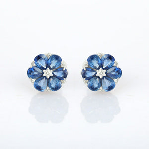 2.7ct Stud Earrings Pear Cut Blue Sapphire Floral 14k White Gold Finish