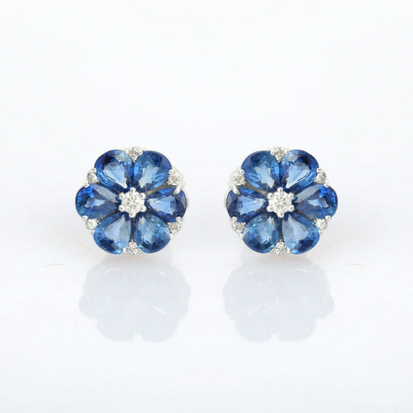 2.7ct Stud Earrings Pear Cut Blue Sapphire Floral 14k White Gold Finish