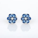 2.7ct Stud Earrings Pear Cut Blue Sapphire Floral 14k White Gold Finish