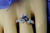 1ct Heart Cut Blue Tanzanite Engagement Ring Diamond Claddagh 14k WhiteGold Over