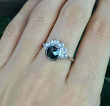 1.4ct Round Black Diamond Engagement Ring Crown Solitaire 14k White Gold Finish