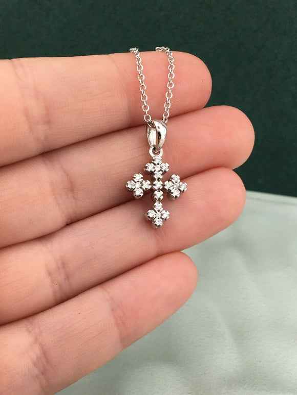 0.6ct Round Cut VVS1D Diamond Jesus Cross Pendant with Chain 14k White Gold Over