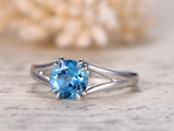 1ct Round Blue Topaz Engagement Ring Split Shank Solitaire 14k White Gold Finish