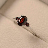 1ct Oval Cut Red Garnet Engagement Ring Trilogy Minimalist 14k White Gold Finish