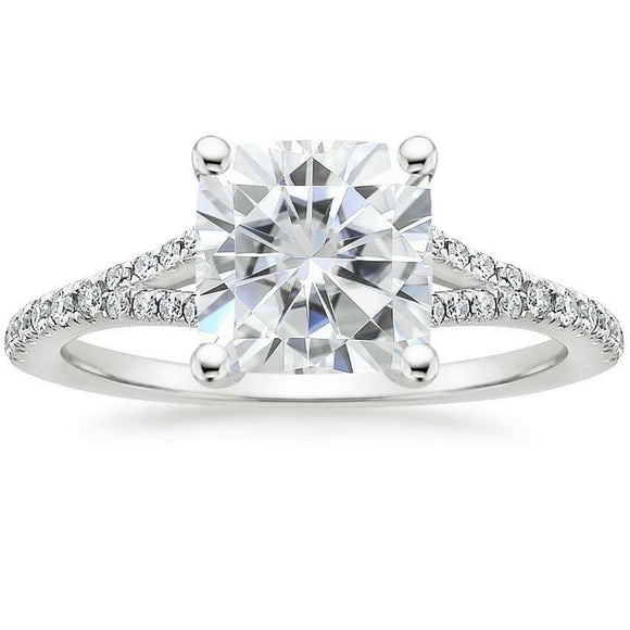 4Ct Cushion Cut Diamond Split Band Solitaire Engagement Ring 18K White Gold Over