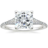 4Ct Cushion Cut Diamond Split Band Solitaire Engagement Ring 18K White Gold Over