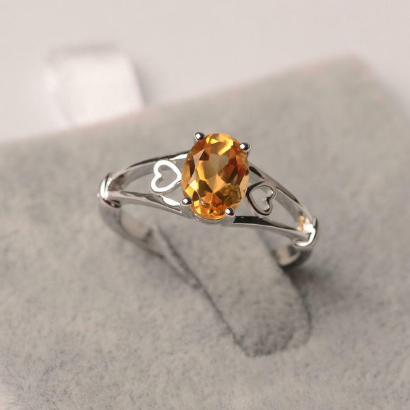 1ct Oval Cut Yellow Citrine Open Heart Shank Solitaire Ring 14k WhiteGold Finish