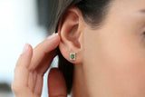 1.4ct Baguette Cut Green Emerald Diamond Halo Stud Earrings 14k Yellow Gold Over