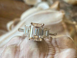 2.5ct Engagement Ring Emerald Cut Diamond Trilogy Solitaire 14k WhiteGold Finish