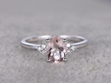 0.7ct Oval Cut Morganite Solitaire with Round Accent Ring 14k White Gold Finish