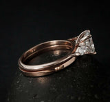 Trilogy Bridal Set Engagement Ring 2ct Oval Cut VVS1D Diamond 14k Rose Gold Over