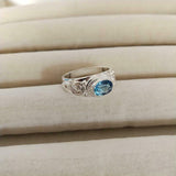 2ct Oval Cut London Blue Topaz Vintage Inspired Ring 14k White Gold Finish