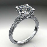 2ct Cushion Diamond Vintage Milgrain Accent Solitaire Ring 14k White Gold Finish