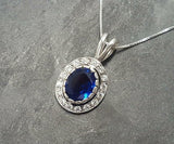 2.2ct Blue Sapphire Pendant Oval Cut Vintage Halo 14k White Gold Finish NO CHAIN